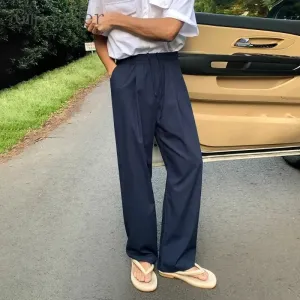 WIAOFELLAS  -  Lazy Style Drapey Casual Pants Men Summer Loose Linen Long Pants Korean Style Trendy Straight-leg Floor Mopping Aesthetic Urban