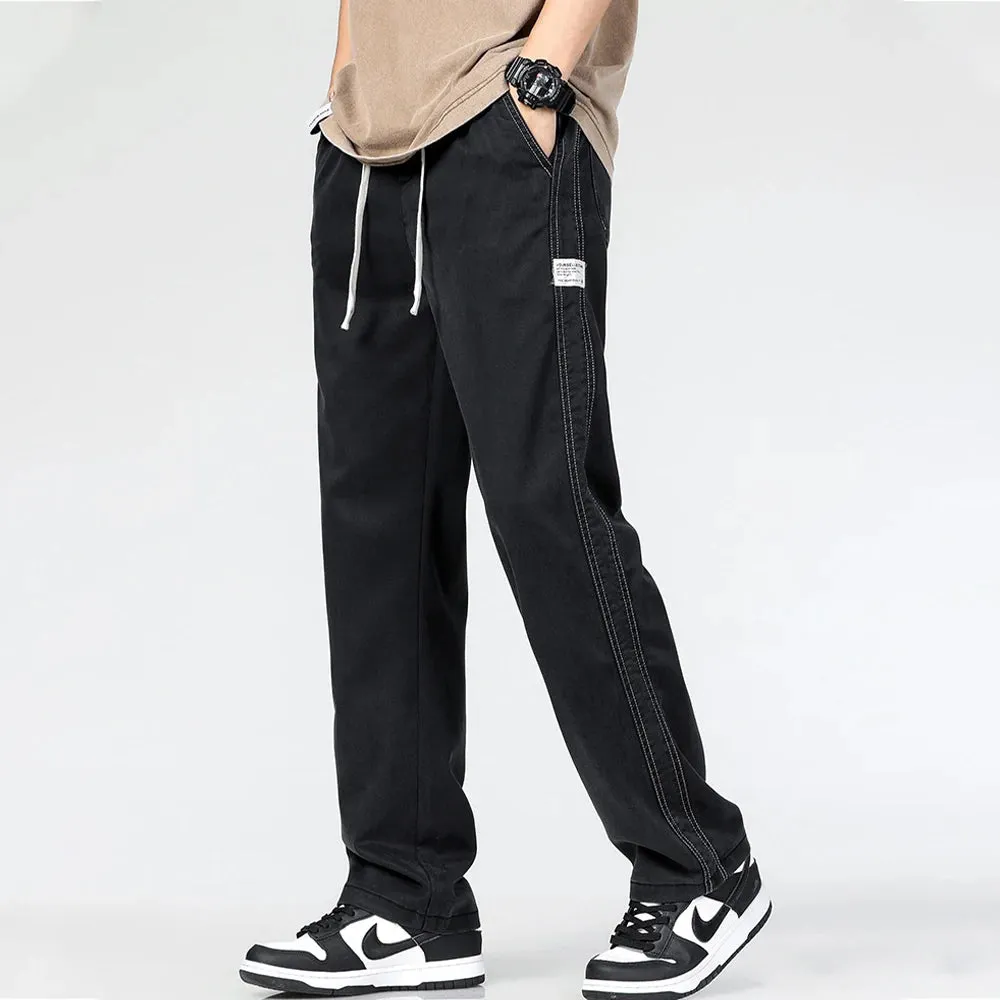Wiaofellas  -   Summer Thin Soft  Fabric Jeans Men Loose Straight Wide Leg Pants Drawstring Elastic Waist Casual Trousers for Men