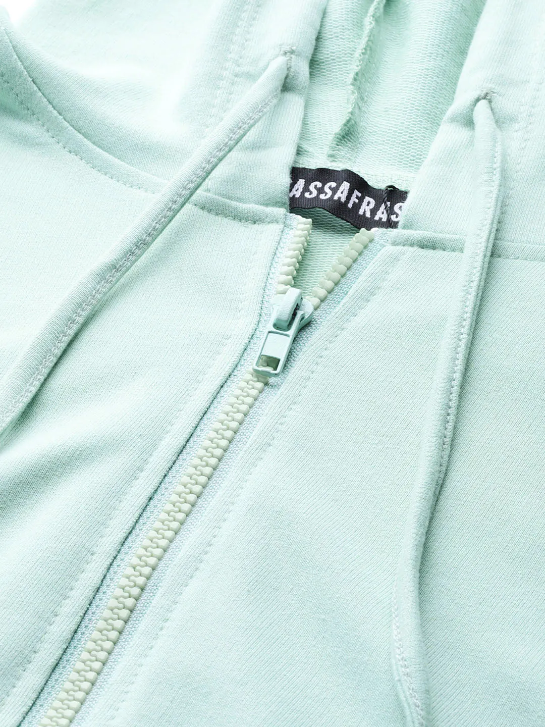 Women Sea Green Terry Hooded Jacket