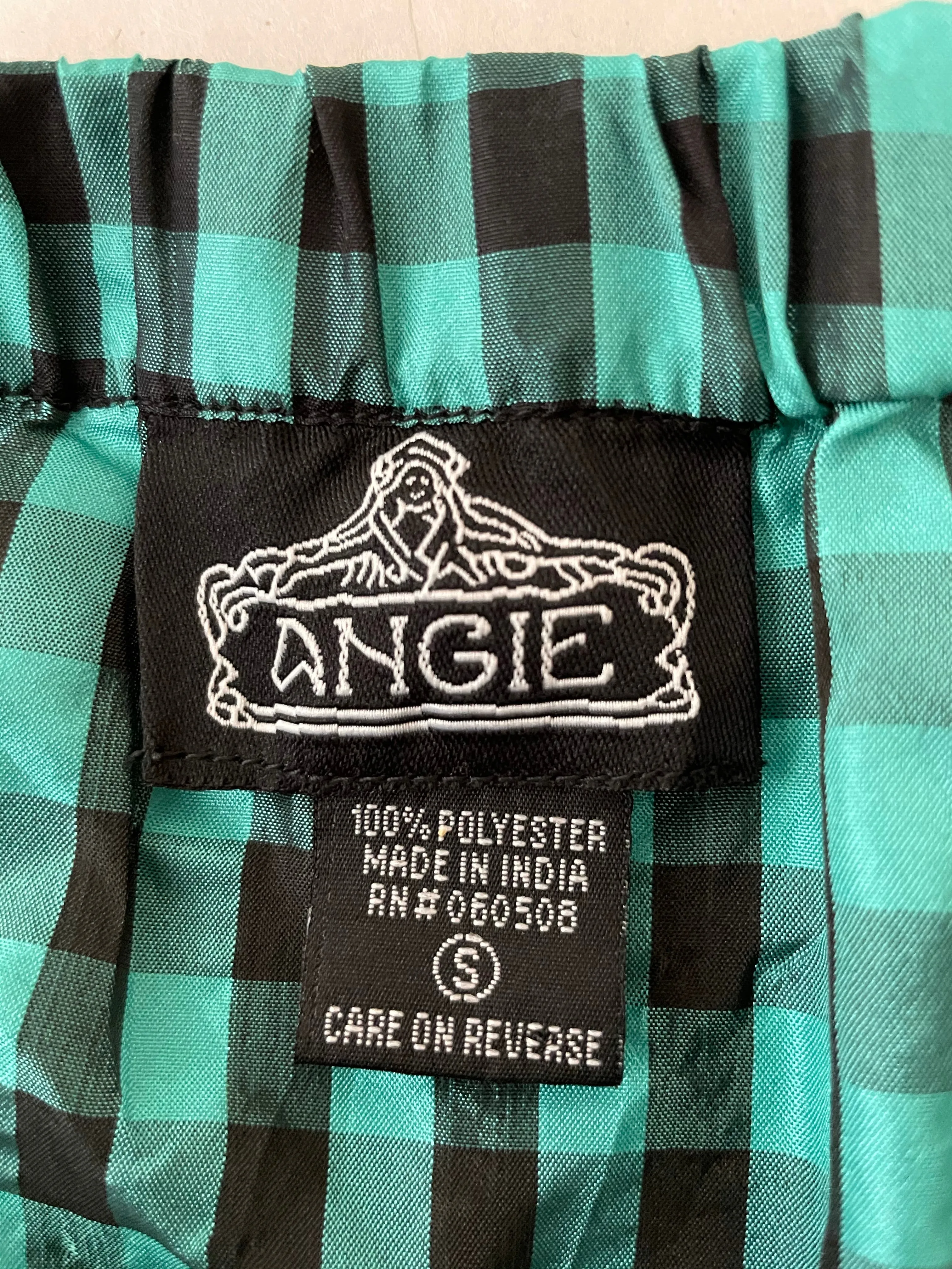 Womens Juniors Small ANGIE Black Green Plaid Strapless Romper One Piece