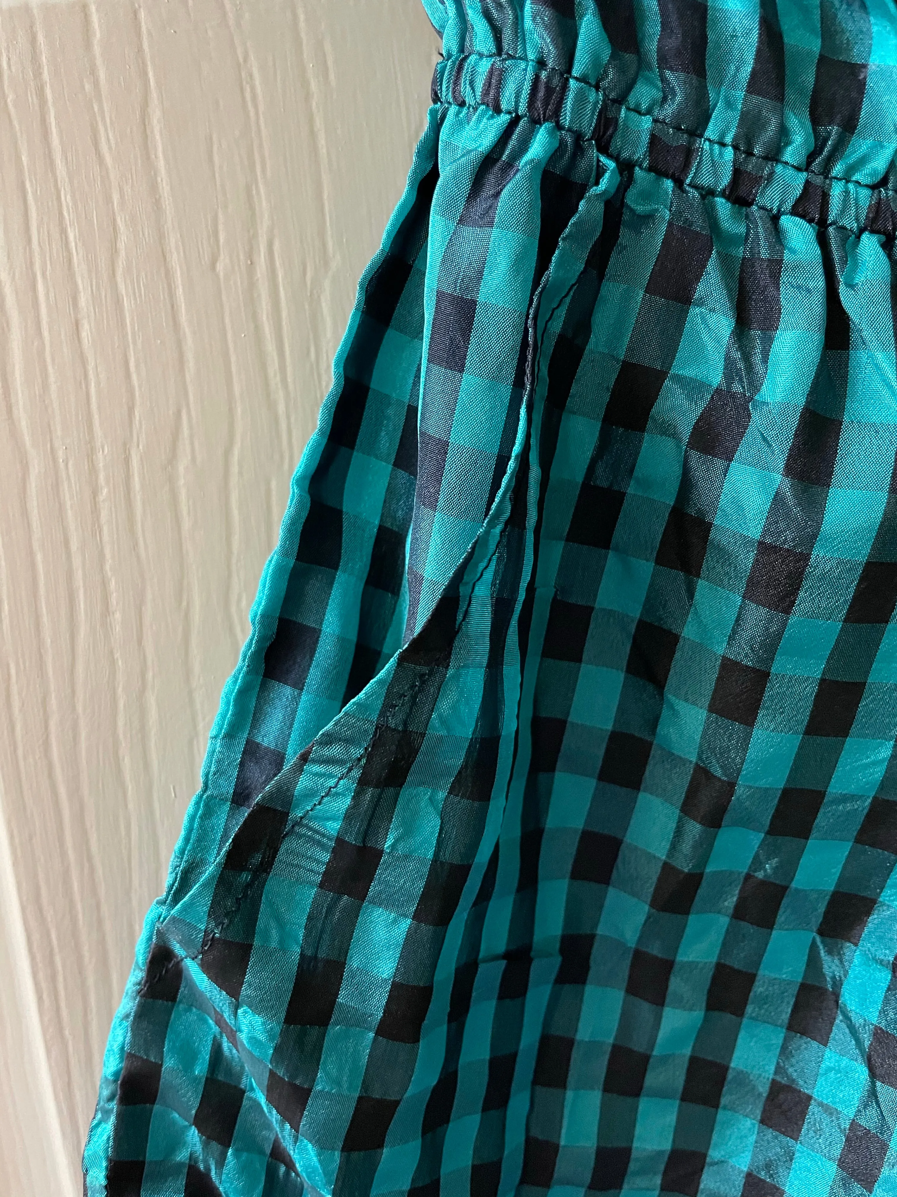 Womens Juniors Small ANGIE Black Green Plaid Strapless Romper One Piece
