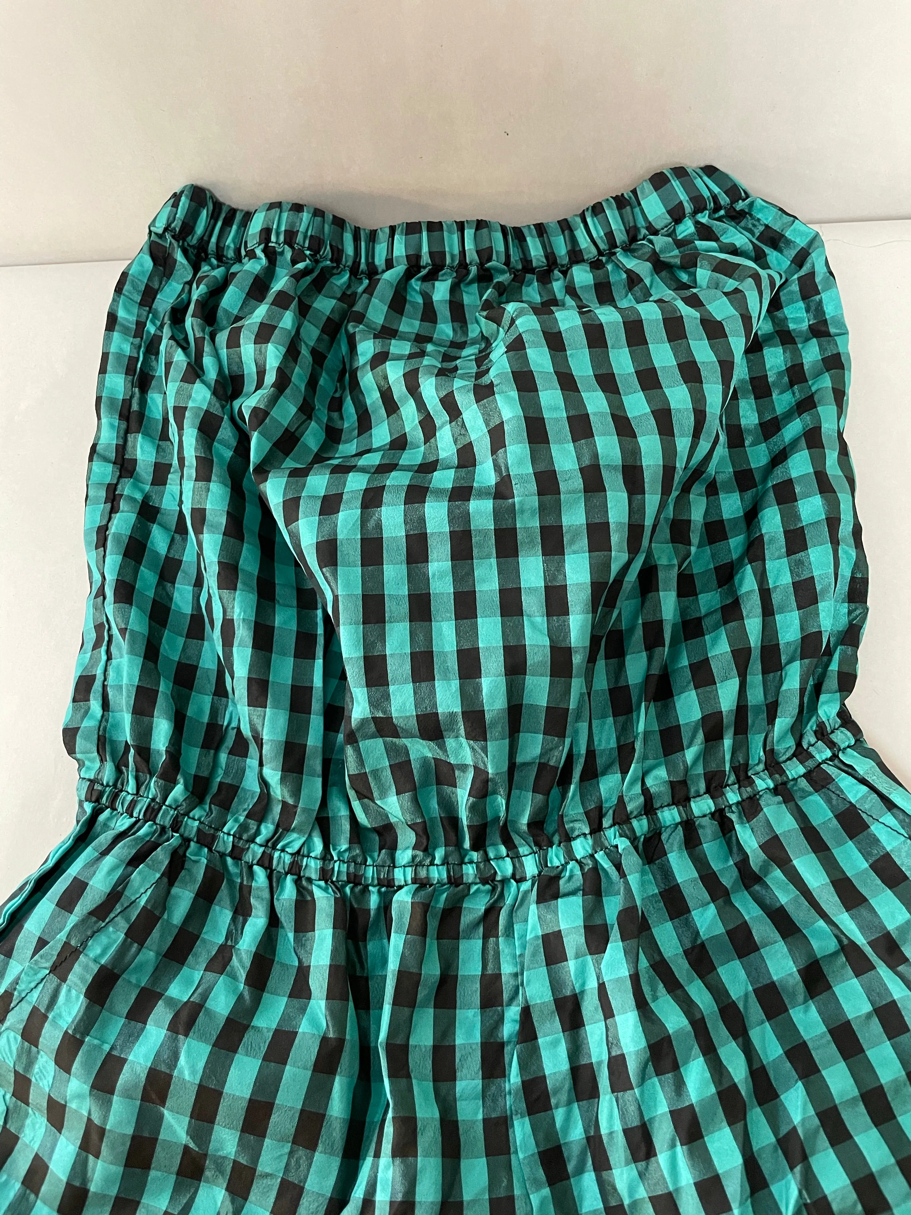 Womens Juniors Small ANGIE Black Green Plaid Strapless Romper One Piece