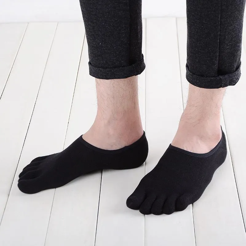 ZFSOCK Plain Black No show  5 Finger Toe  Socks for Men, 4 Pairs