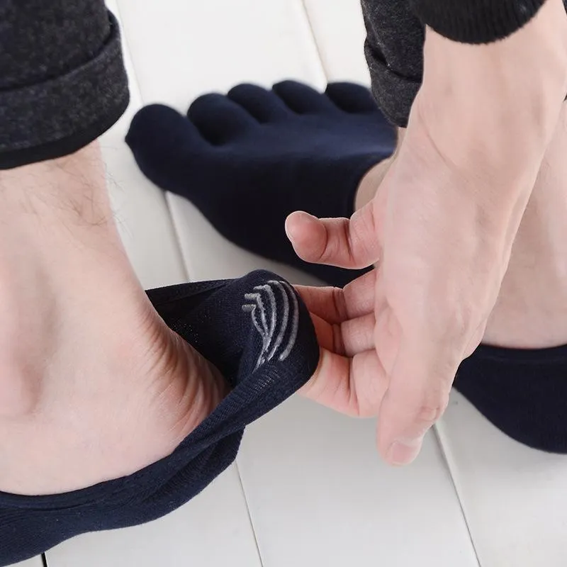 ZFSOCK Plain Black No show  5 Finger Toe  Socks for Men, 4 Pairs