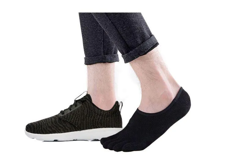 ZFSOCK Plain Black No show  5 Finger Toe  Socks for Men, 4 Pairs